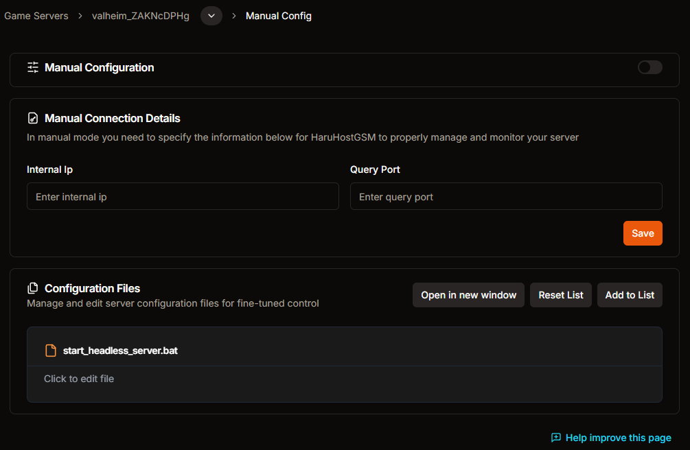 Manual Configuration Interface