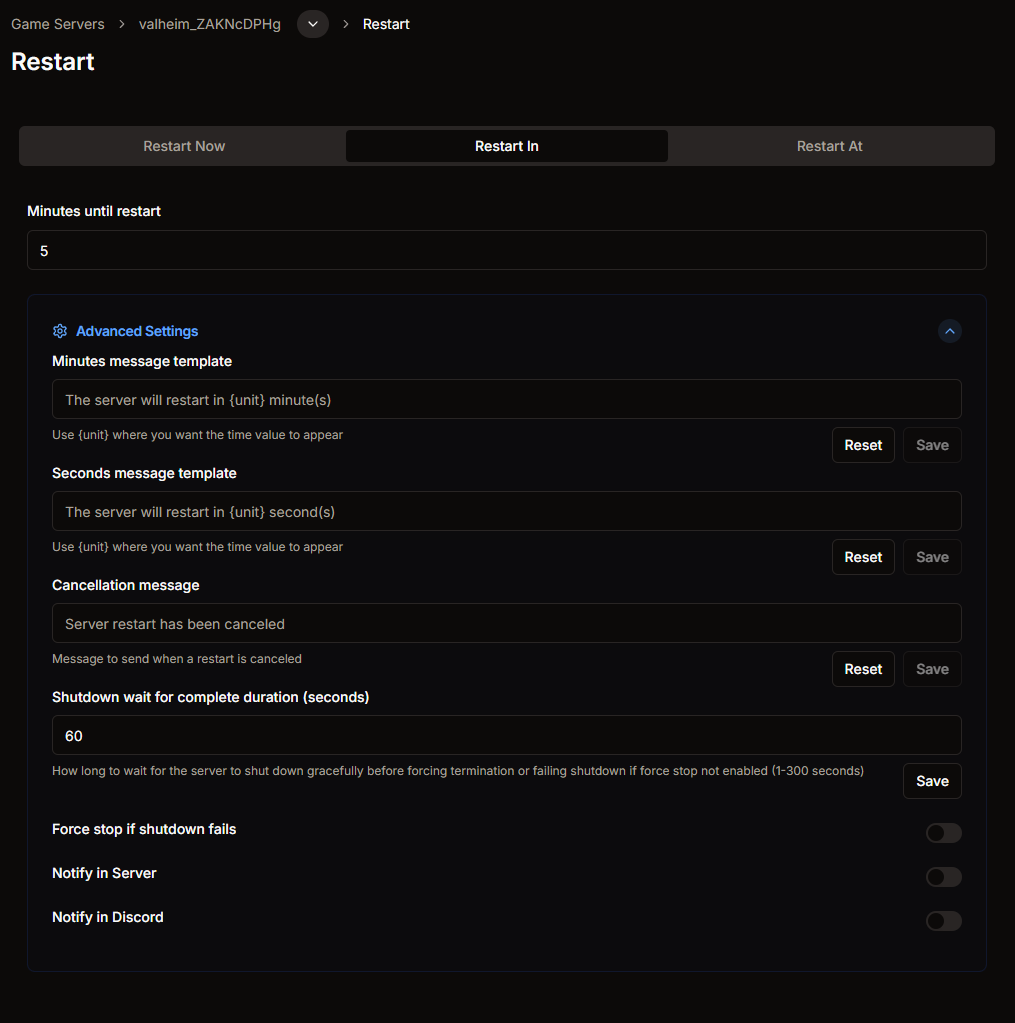 Restart Force Feature with wait time configuration