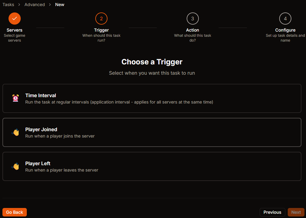 Advanced Task Creation - Trigger Selection