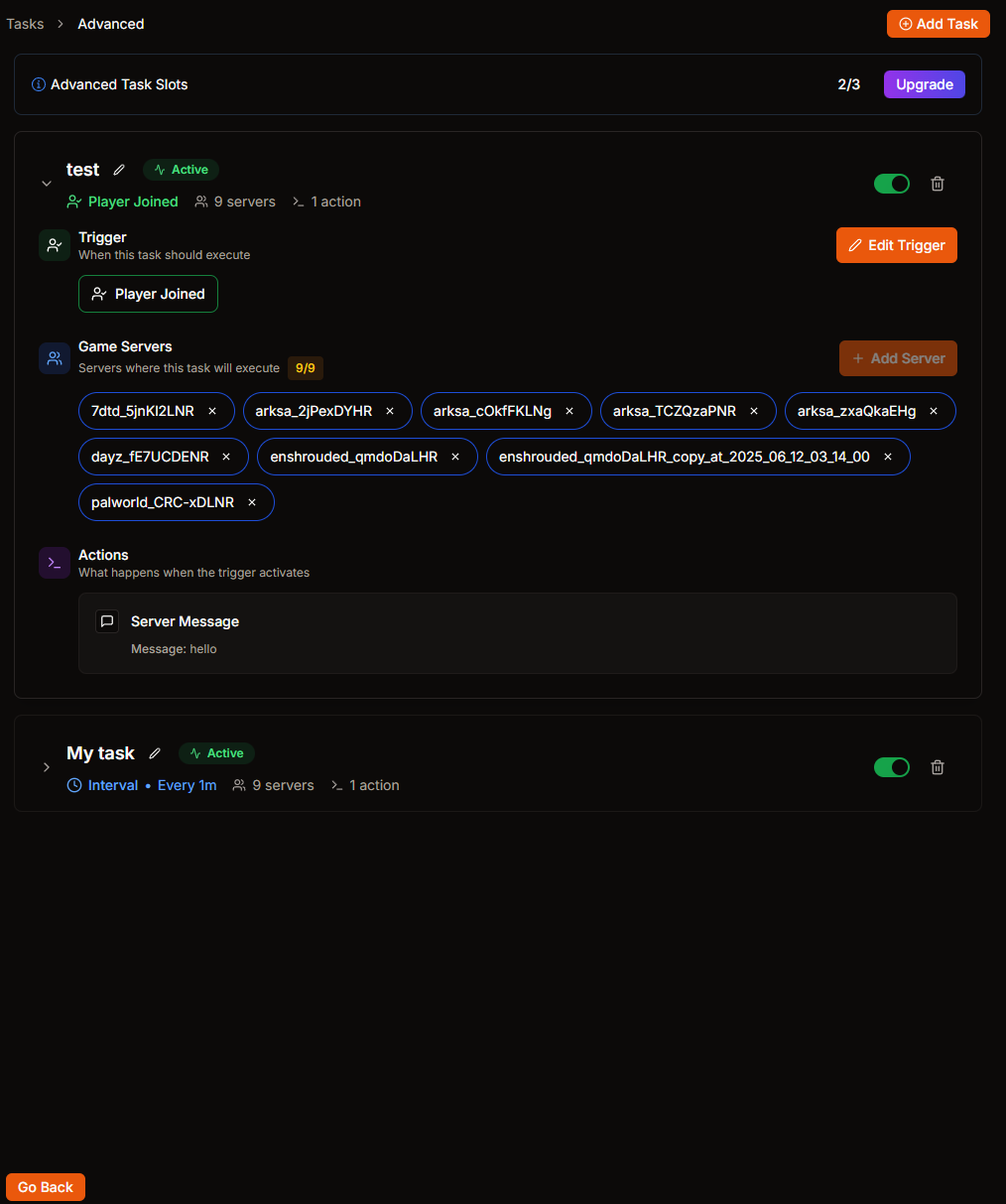 Advanced Tasks List with expanded view showing task details