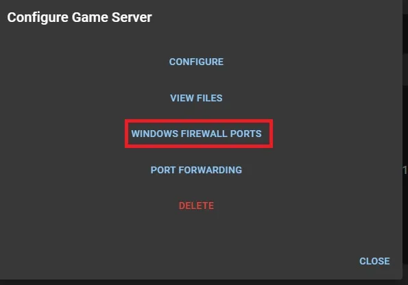 Windows Firewall Ports Button