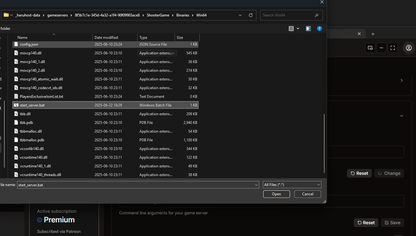 Step 8 - Press Change and Select start_server.bat