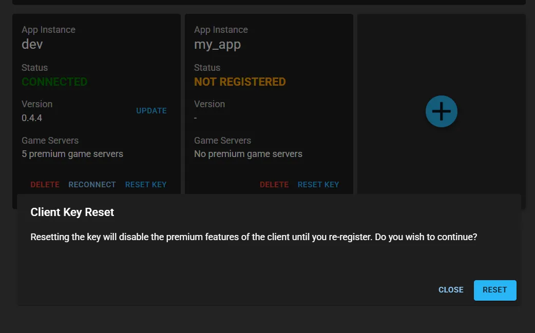 Reset Key Dialog