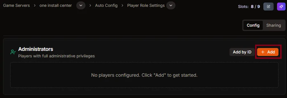 Administrators panel with Add button highlighted