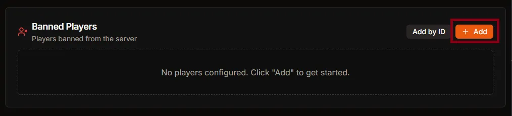 Banned Players panel with Add button highlighted