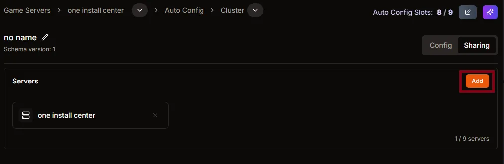 Cluster server picker showing Add button for more servers