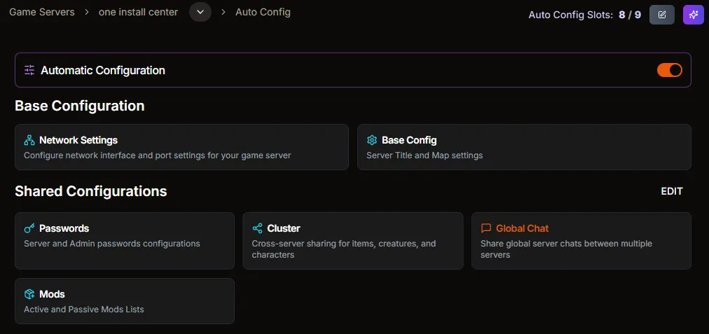 Auto Config Shared Configurations with Cluster Chat tile highlighted