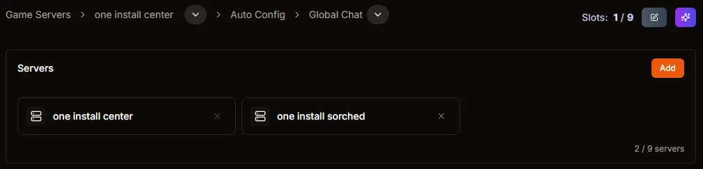 Servers list showing multiple servers in the same cluster chat configuration