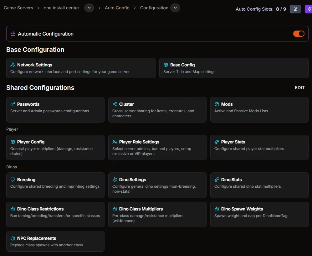 Auto Config library of configuration categories