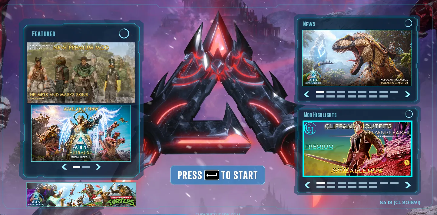 ARK: Survival Ascended press start screen