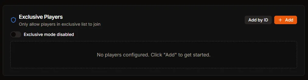 Exclusive Players panel with Exclusive mode toggle highlighted