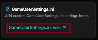 GameUserSettings.ini card with wiki link highlighted