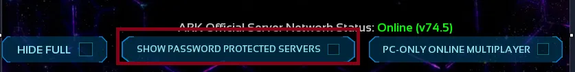 Show Password Protected Servers toggle