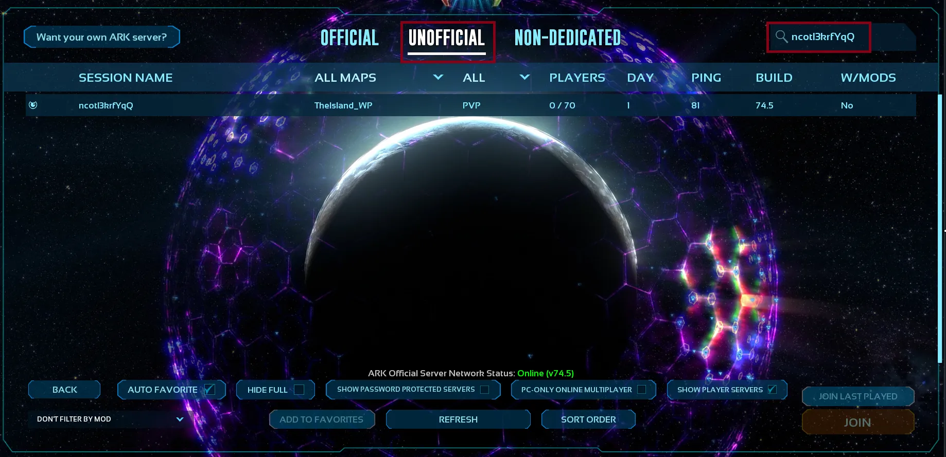 Unofficial tab with title pasted into the search box