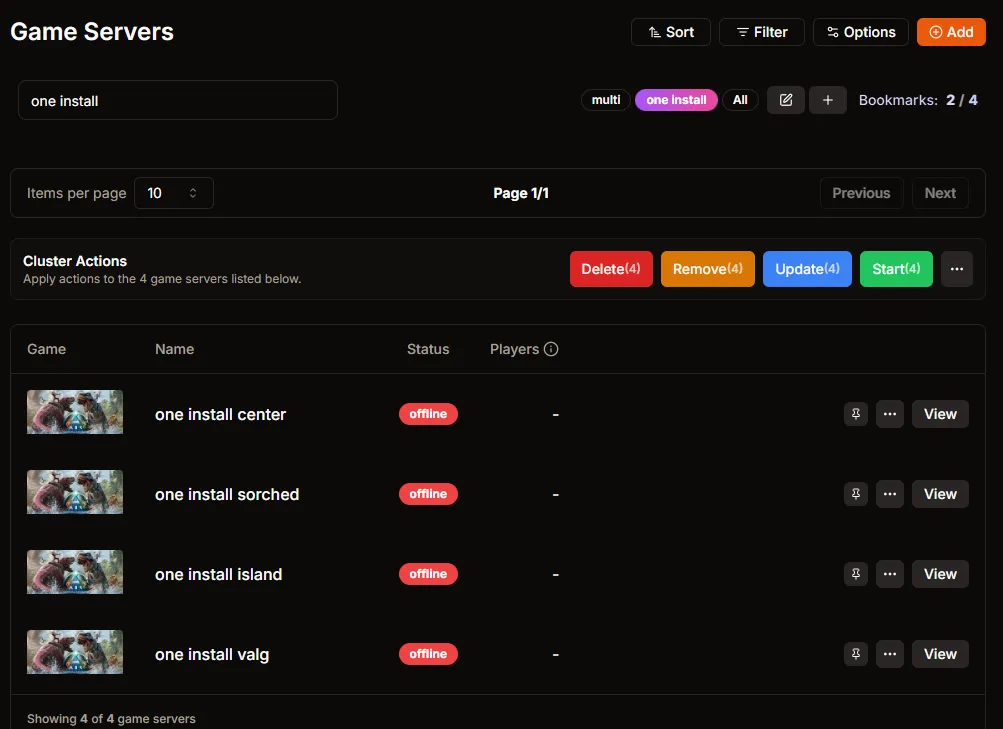 Game Servers list with Add button and multiple entries