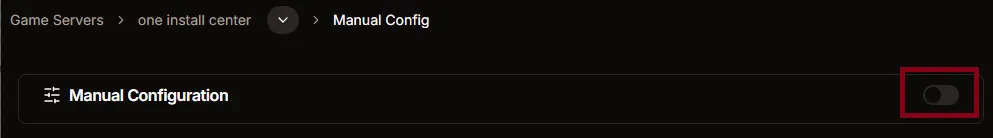 Manual Config page with the Manual Configuration toggle highlighted