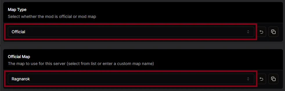 Official map example with Ragnarok selected