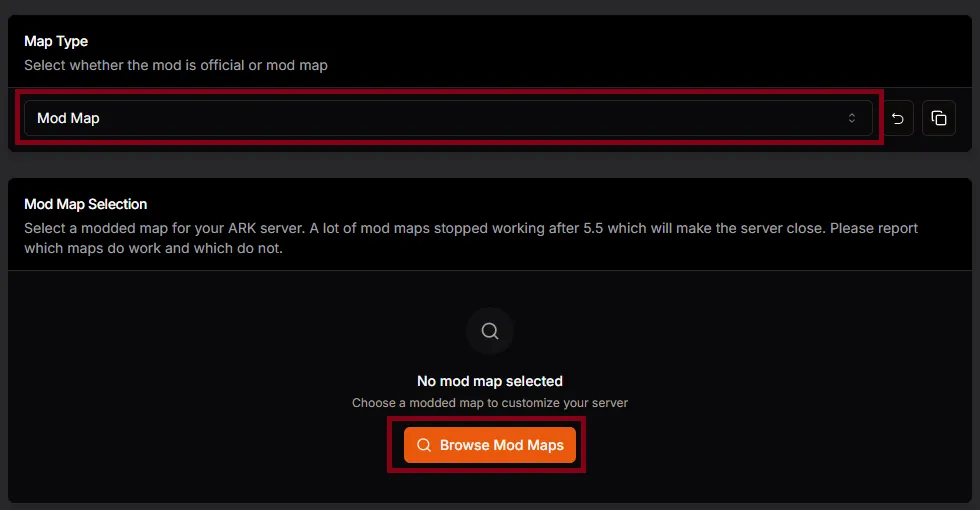 Mod Map option with Browse Mod Maps button highlighted