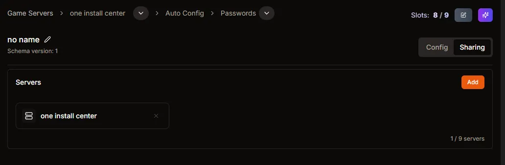 Sharing view with a server added to the configuration