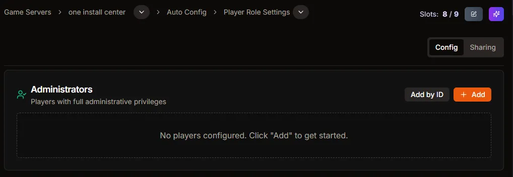 Administrators panel with Add and Add by ID buttons