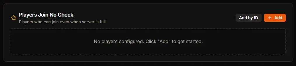 Players Join No Check panel with Add options