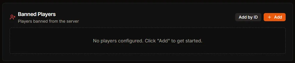 Banned Players panel with Add and Add by ID buttons