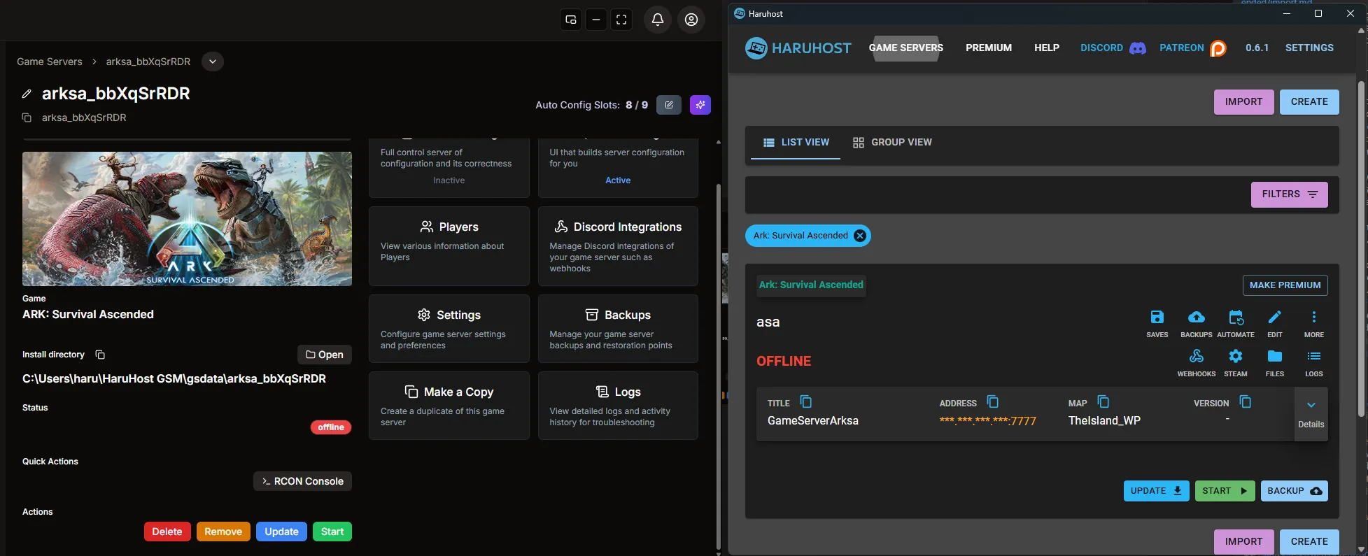 ARK: Survival Ascended server page in HaruHost before opening the connection guide