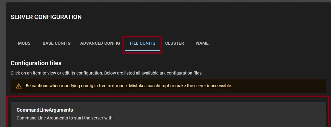 HaruHost v1 File Config highlighting CommandLineArguments