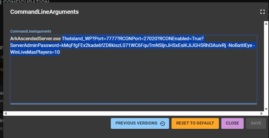 Full command line arguments selected in v1