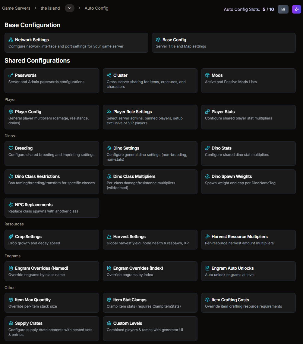Ark Survival Ascended server configuration UI in HaruHostGSM