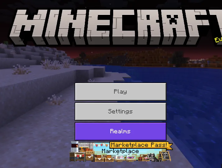 Minecraft Bedrock main menu with Play visible