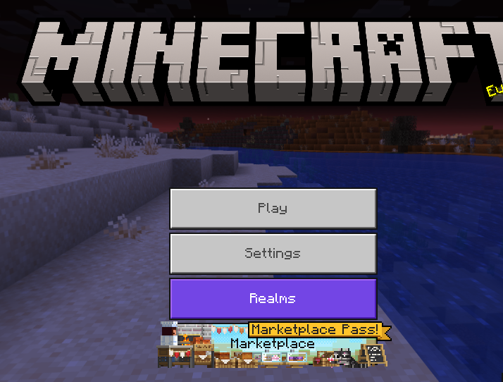 Minecraft Bedrock main menu with Play visible