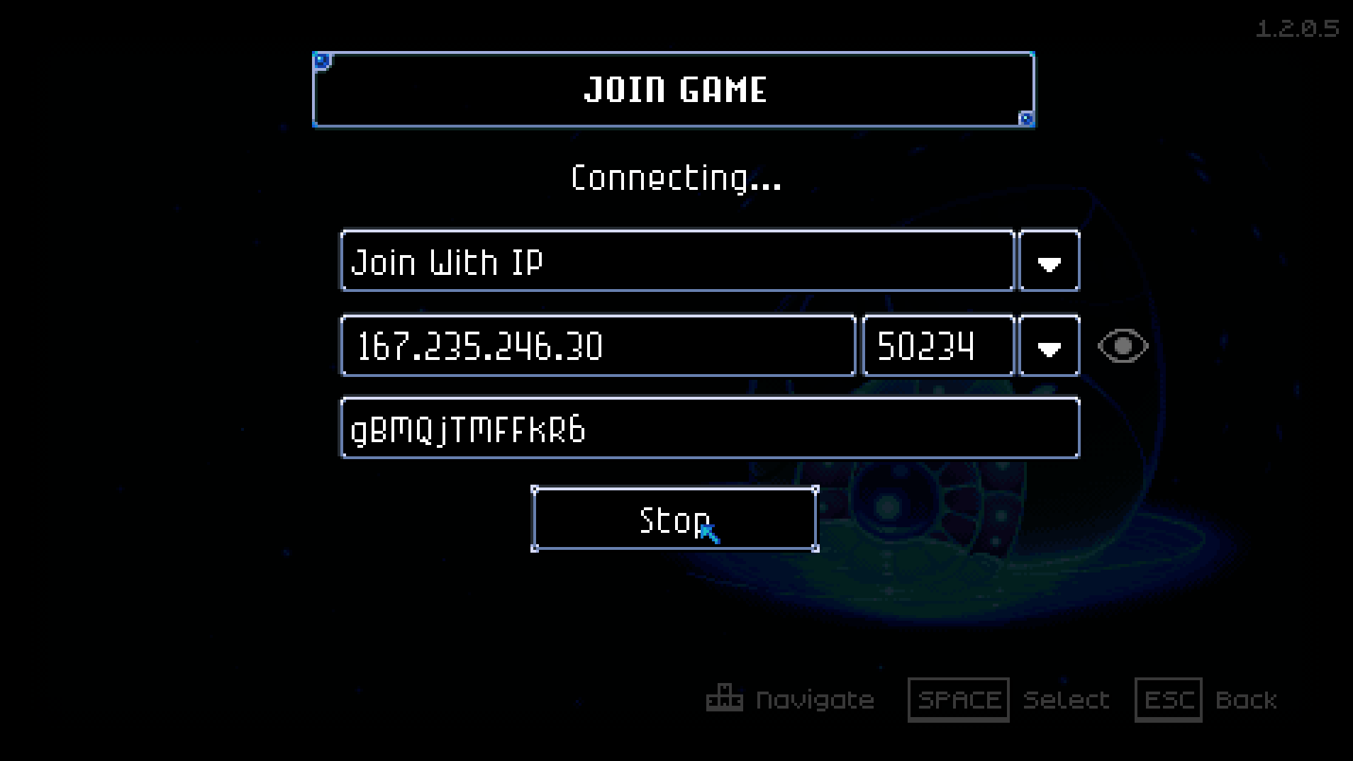 Core Keeper direct join screen with IP, port, password, and Join button