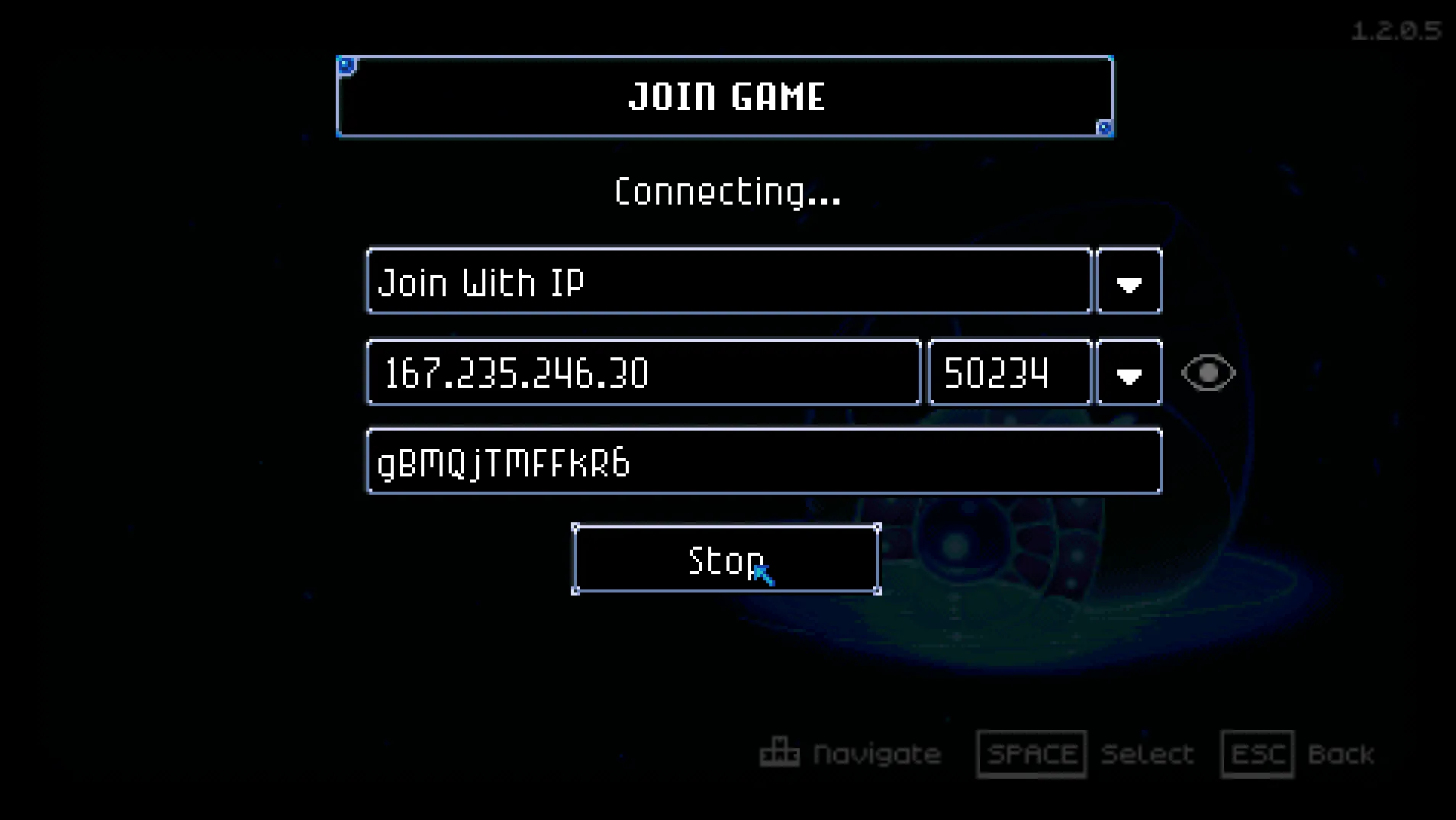 Core Keeper direct join screen with IP, port, password, and Join button