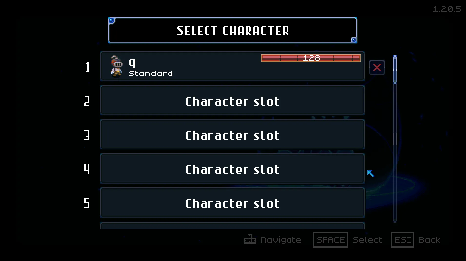 Core Keeper character selection screen after joining a server