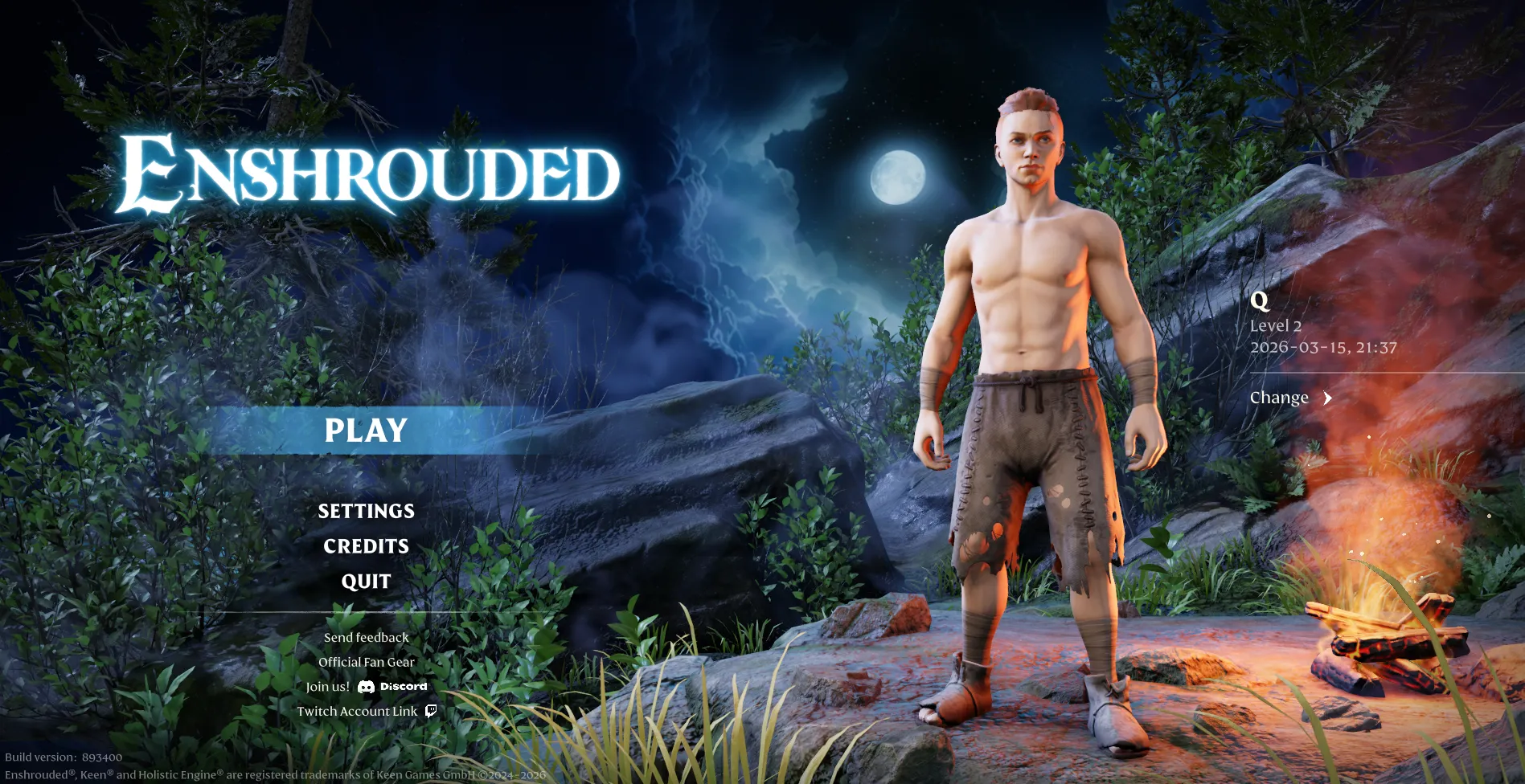 Enshrouded main menu with Play highlighted