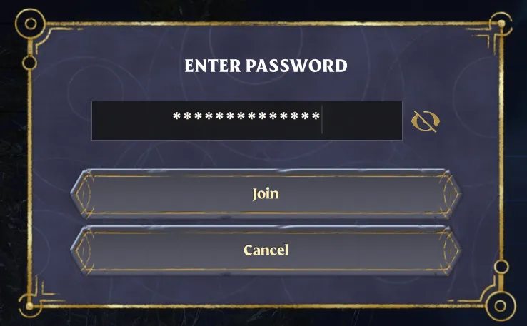 Enshrouded password prompt with the password entered