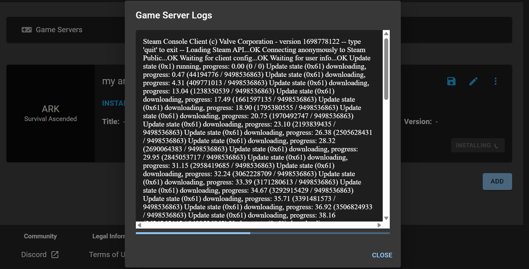Game Server Installation Logs