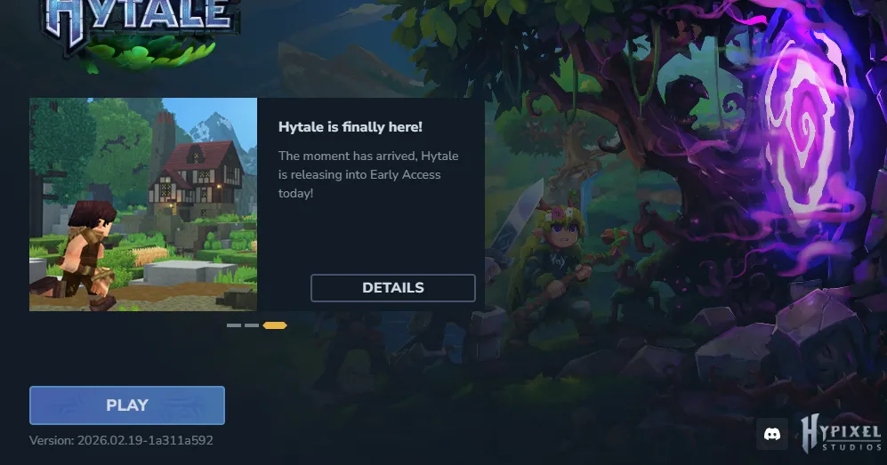 Hytale launcher with the Play button visible