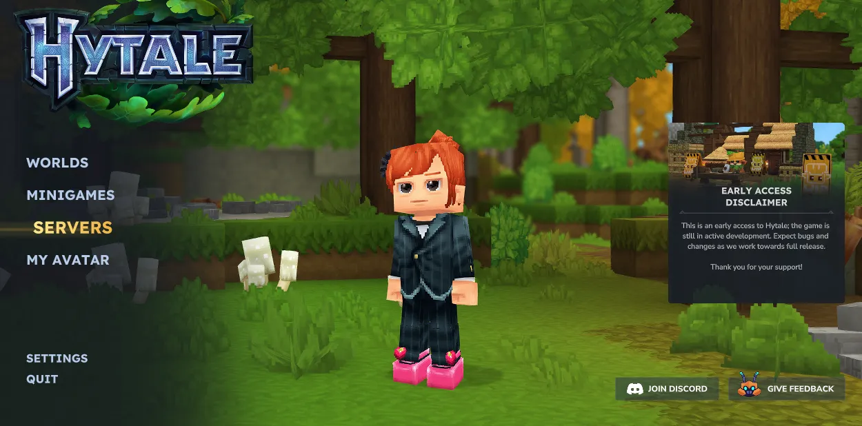 Hytale main menu with Servers highlighted