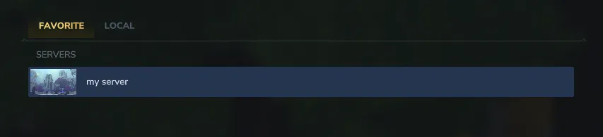Hytale server browser showing a saved server entry in Favorites