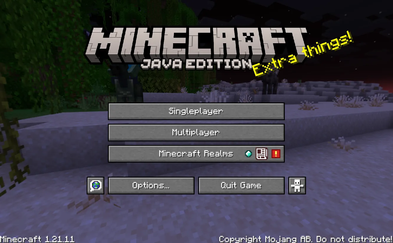 Minecraft Java main menu with the Multiplayer button visible and the client version shown in the lower left