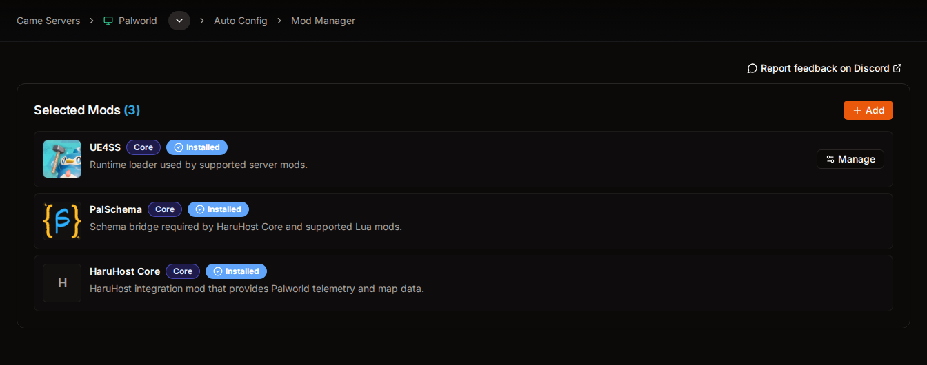 Real Palworld mod list with UE4SS, PalSchema and HaruHost Core installed