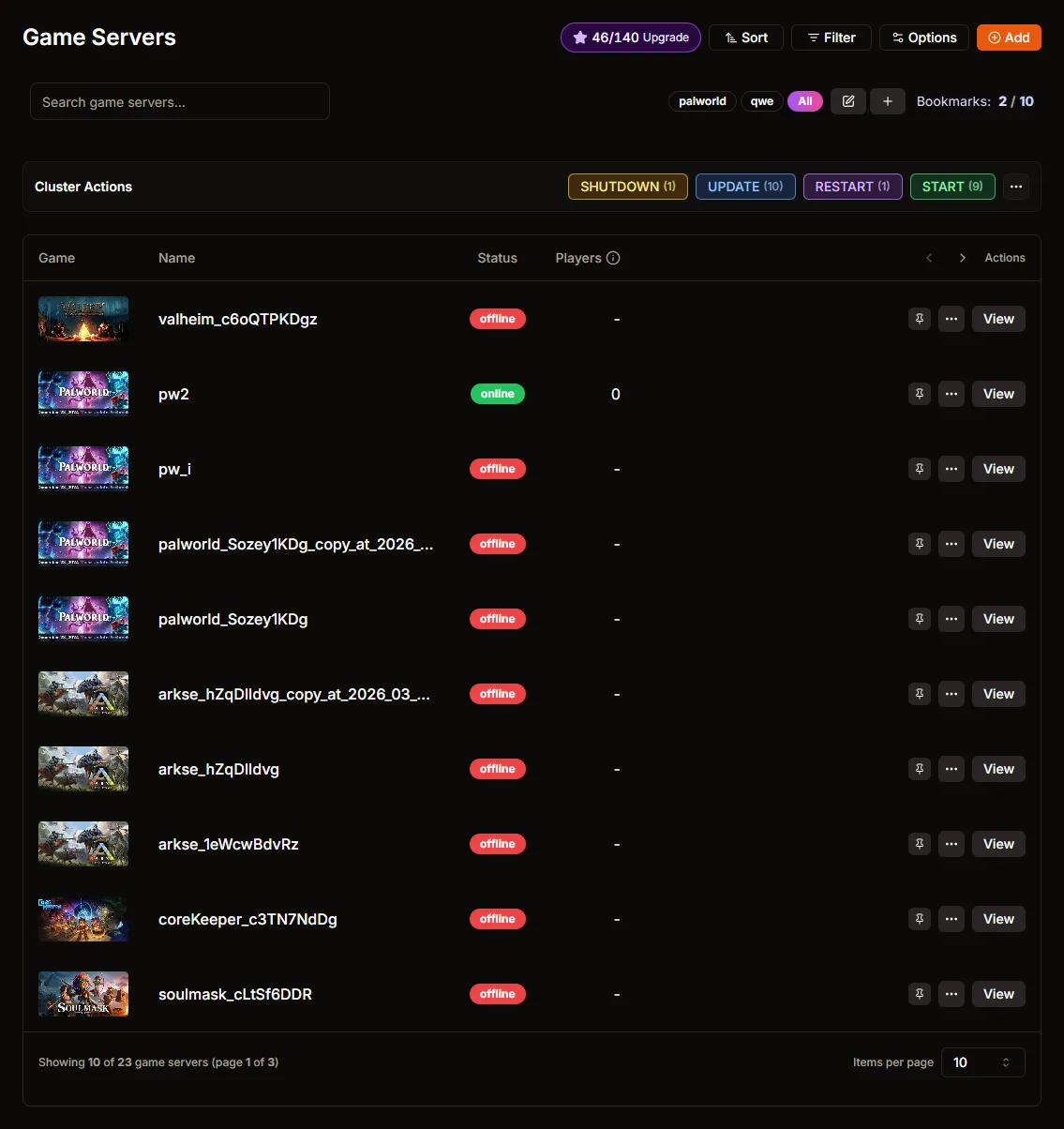 Game Servers page overview in HaruHost