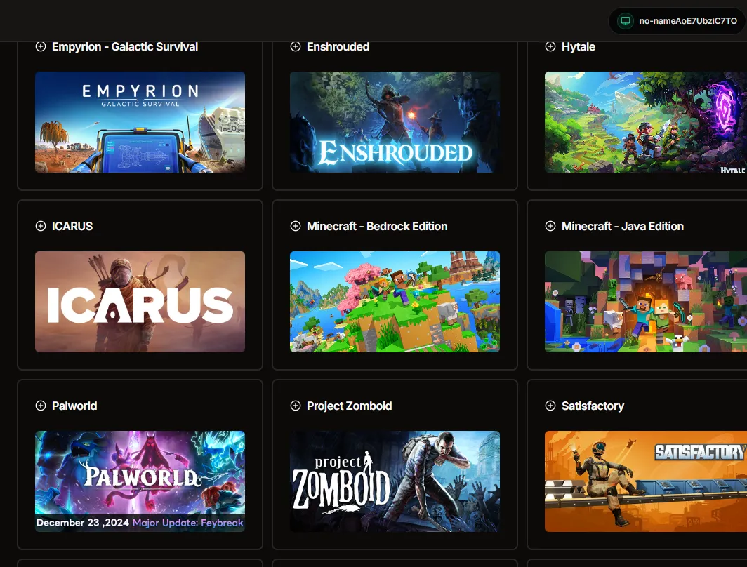 Select Game step with Palworld visible in the HaruHost game list