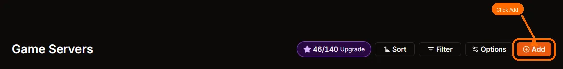 Game Servers header with Add button marked