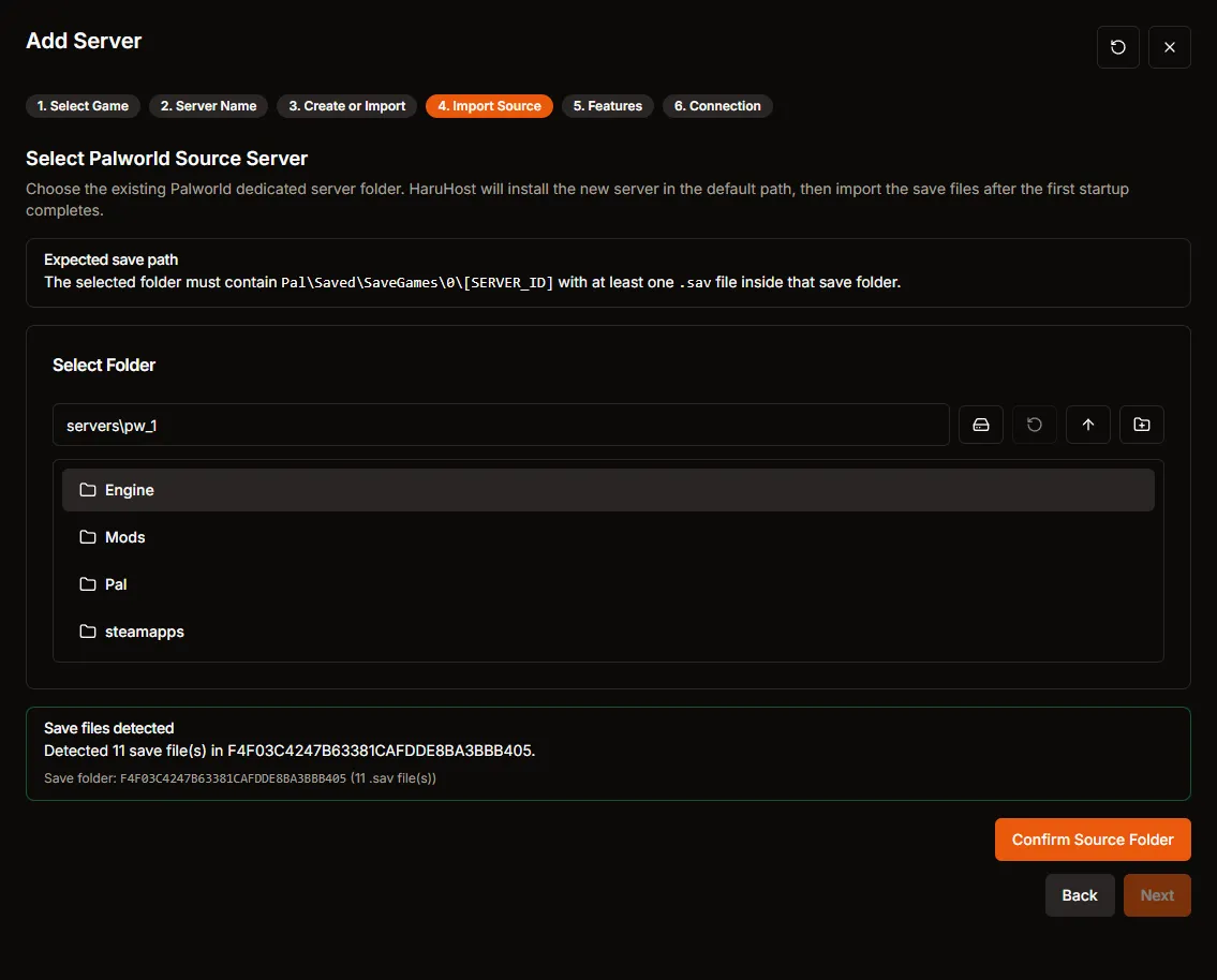 Import Source step with save files detected and Confirm Source Folder enabled