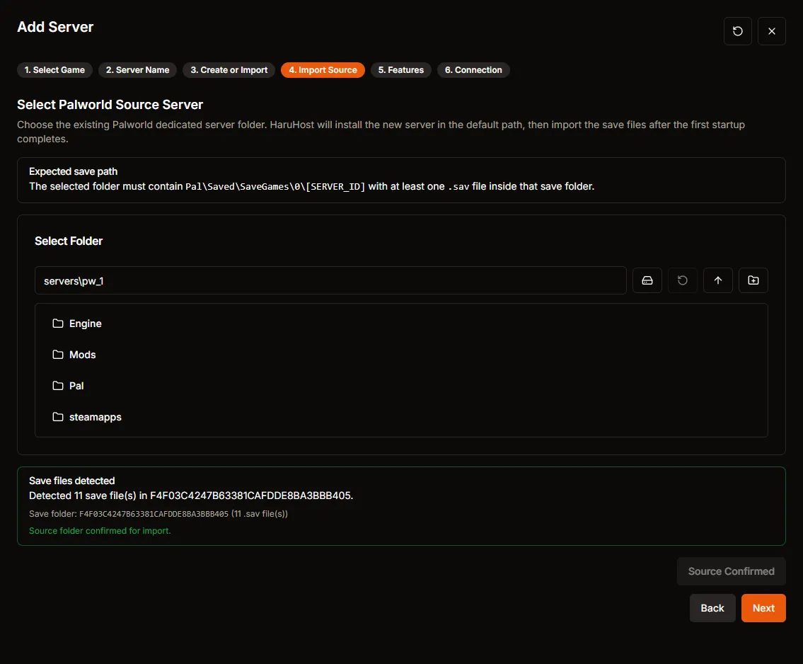 Import Source step after source confirmation with Next enabled