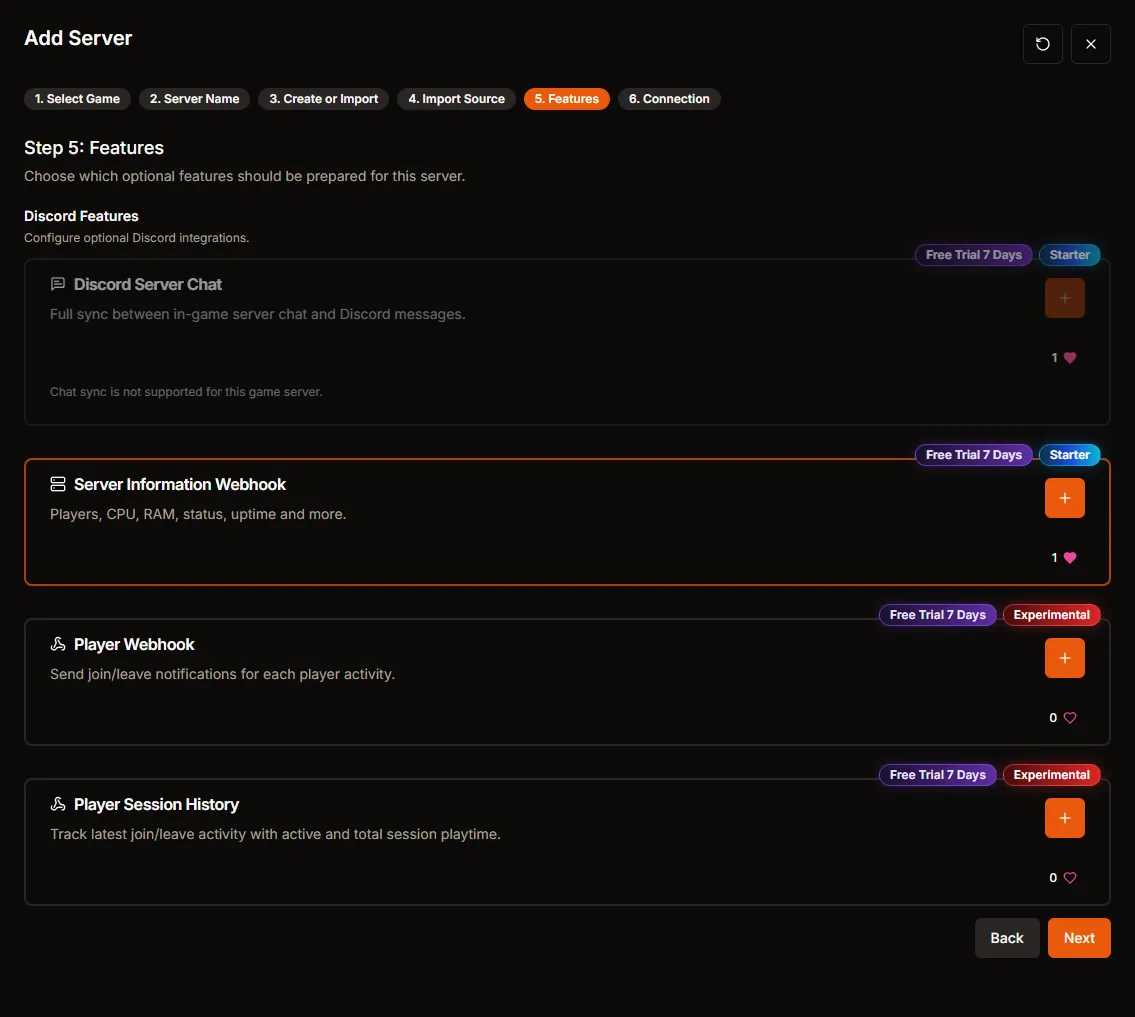 Features step after confirming the Palworld import source