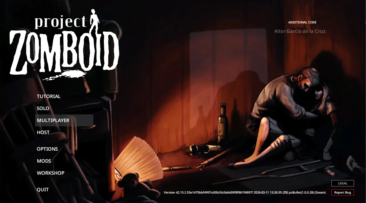 Project Zomboid main menu with Multiplayer selected